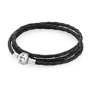 Black Pandora lather bracelet(style up to 7-9 charms)